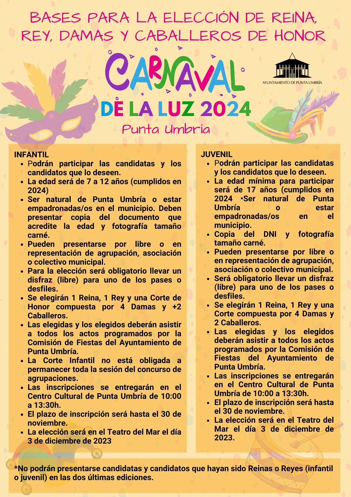 El carnaval de la Luz 2024 de Punta Umbría busca completar su Corte de Honor para las fiestas