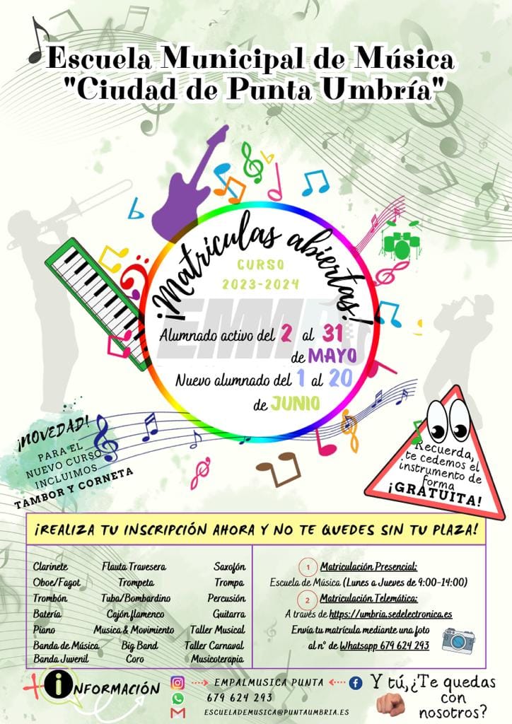 La Escuela Municipal de Música de Punta Umbría abre el plazo de inscripción para el próximo curso