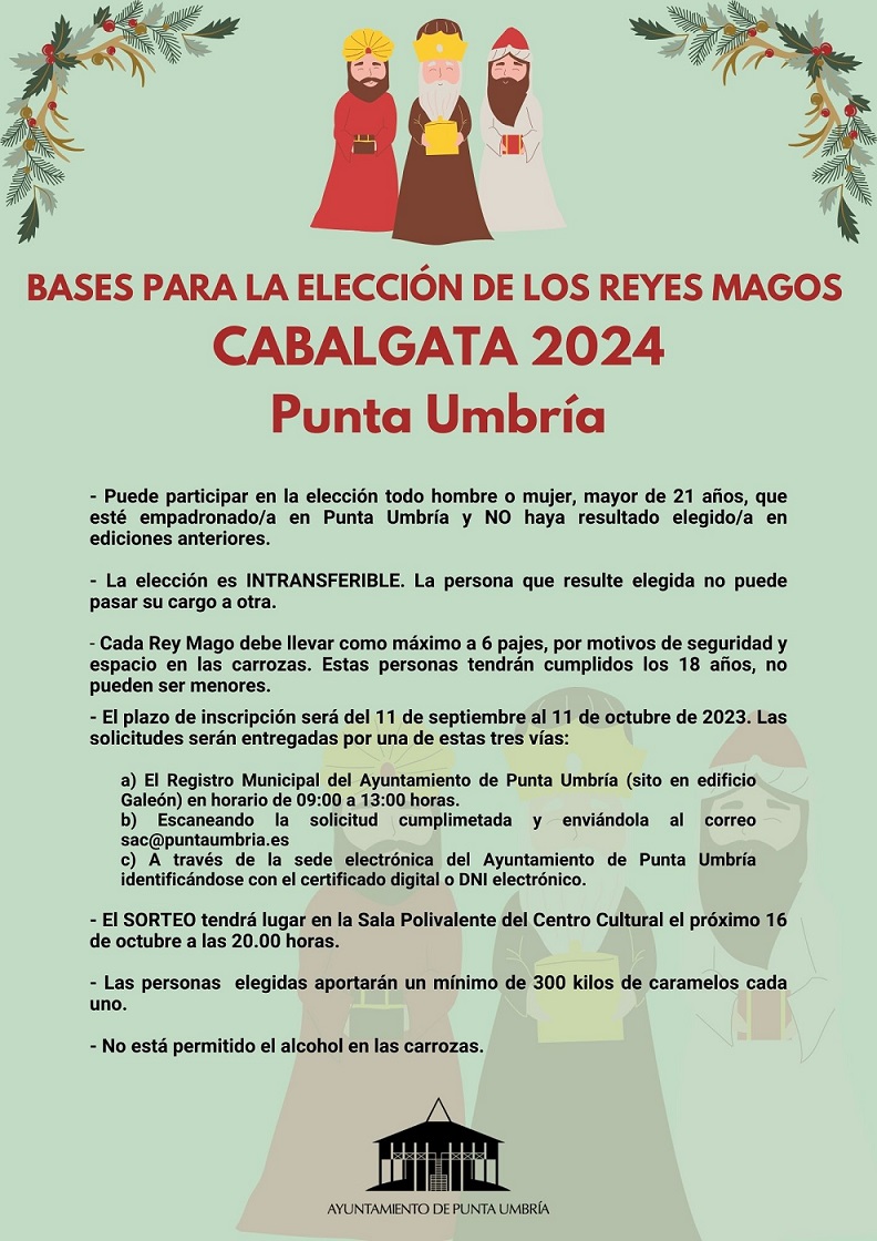 El Ayuntamiento de Punta Umbría abre este lunes el plazo de inscripción para el sorteo de los Reyes Magos de 2024