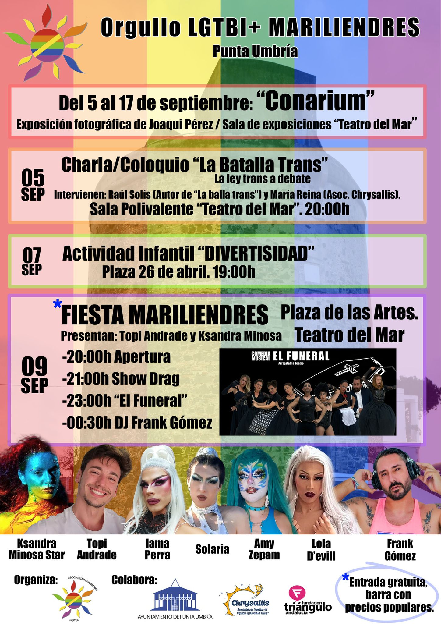 La plaza de las Artes de Punta Umbría se llena mañana viernes de color con la Gran Fiesta Mariliendres LGTBI